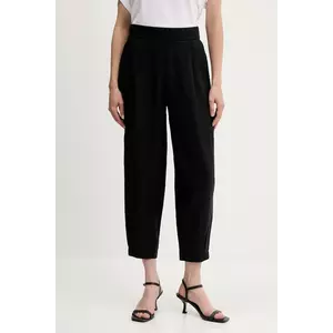 United Colors of Benetton pantaloni din in culoarea negru, lat, high waist, 4AGHDF08L imagine