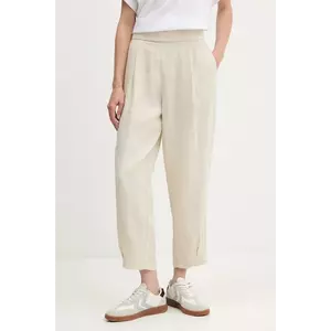 United Colors of Benetton pantaloni din in culoarea bej, lat, high waist, 4AGHDF08L imagine