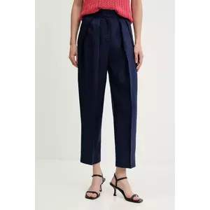 United Colors of Benetton pantaloni din amestec de in culoarea bleumarin, drept, high waist, 45BVDF09B imagine