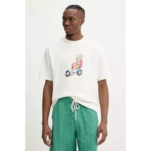 Drôle de Monsieur tricou din bumbac Le T-Shirt Golfeur culoarea bej, cu imprimeu, G-TS236-CO002-OW imagine