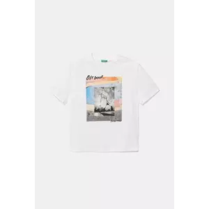 United Colors of Benetton tricou de bumbac pentru copii culoarea alb, cu imprimeu, 3SLUC10P8 imagine