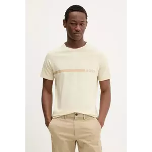 BOSS tricou din bumbac bărbați, culoarea bej, cu imprimeu, 50517970 imagine