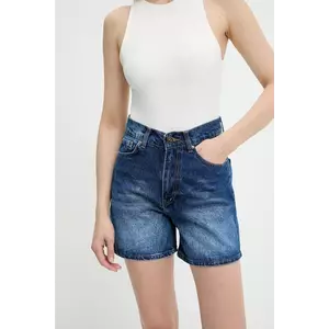 Answear Lab pantaloni scurti jeans culoarea albastru marin, neted, high waist imagine