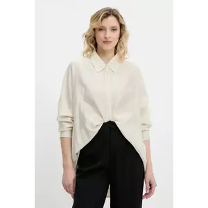 Answear Lab cămașă culoarea bej, cu guler clasic, relaxed imagine