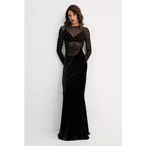 Retrofete rochie Deryn culoarea negru, maxi, mulată, HL25-10742 imagine