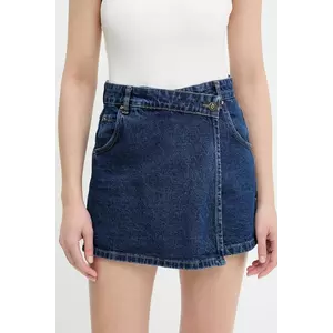 Answear Lab pantaloni scurti jeans culoarea albastru marin, neted, high waist imagine