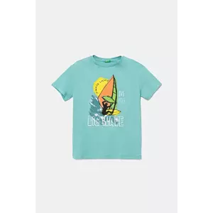 United Colors of Benetton tricou de bumbac pentru copii culoarea turcoaz, cu imprimeu, 3I1XC10P7 imagine