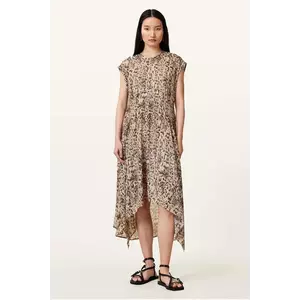 AllSaints rochie ARWEN culoarea bej, midi, evazati, W104DC imagine