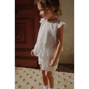 Konges Sløjd pantaloni scurți din bumbac pentru copii RHW X KS FIORI SHORTS GOTS culoarea alb, uni, Rosie Huntington Whiteley KS103598 imagine
