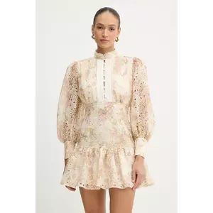 Bardot rochie culoarea bej, mini, evazati, 58421DB3 imagine