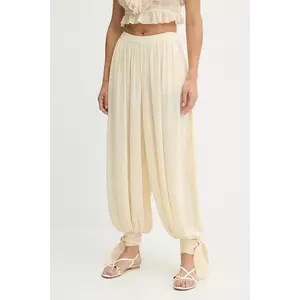 Bardot pantaloni culoarea bej, lat, high waist, 60039PB imagine