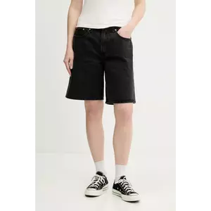 Abercrombie & Fitch pantaloni scurți jeans culoarea negru, uni, high waist, KI149-5120 imagine