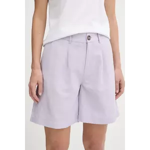 Pepe Jeans pantaloni scurți din in culoarea violet, uni, high waist, PL801198 imagine