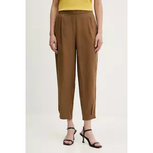 United Colors of Benetton pantaloni din in culoarea verde, lat, high waist, 4AGHDF08L imagine