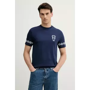 United Colors of Benetton tricou din bumbac culoarea bleumarin, cu imprimeu, 3BL0U10AF imagine