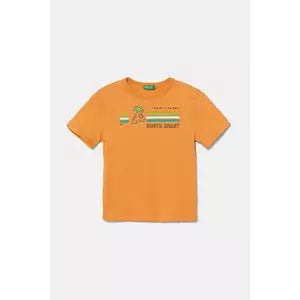 United Colors of Benetton tricou de bumbac pentru copii culoarea portocaliu, cu imprimeu, 3I1XG10JM imagine
