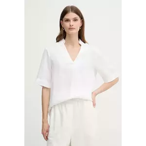 United Colors of Benetton bluză din in culoarea alb, uni, 5BMLDQ0B6 imagine