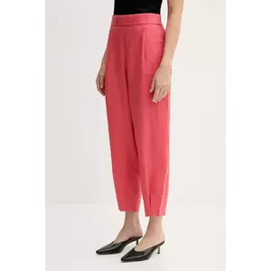United Colors of Benetton pantaloni din in culoarea roz, lat, high waist, 4AGHDF08L imagine