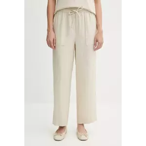United Colors of Benetton pantaloni din in culoarea bej, drept, high waist, 4AGHDF08J imagine