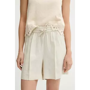 United Colors of Benetton pantaloni scurți din in culoarea bej, uni, high waist, 4AGHD901T imagine