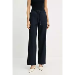 BOSS pantaloni de bumbac culoarea bleumarin, drept, high waist, 50543268 imagine