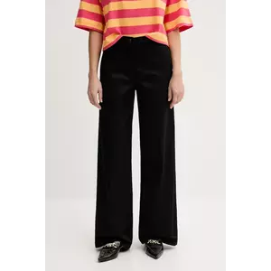 Sisley pantaloni culoarea negru, lat, high waist, 4ED4LE03G imagine