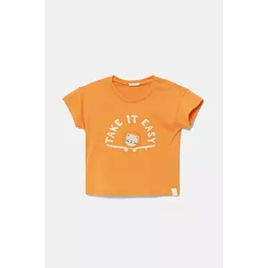 United Colors of Benetton tricou din bumbac pentru bebelusi culoarea portocaliu, cu imprimeu, 3096A106D imagine