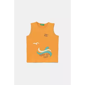 United Colors of Benetton top din bumbac pentru copii culoarea portocaliu, cu imprimeu, 3I1XGH014 imagine