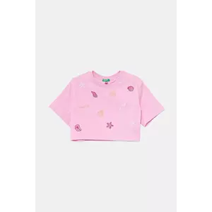 United Colors of Benetton tricou de bumbac pentru copii culoarea roz, 3096C10PC imagine