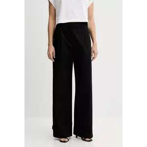 Sisley pantaloni din amestec de in culoarea negru, lat, high waist, 4W7HLF06X imagine