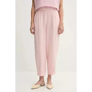 United Colors of Benetton pantaloni din in culoarea roz, lat, high waist, 4AGHDF08L imagine