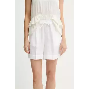 United Colors of Benetton pantaloni scurți din in culoarea alb, uni, high waist, 4AGHD901T imagine