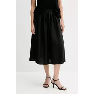 Sisley fustă din in culoarea negru, midi, evazati, 4AGHL002T imagine