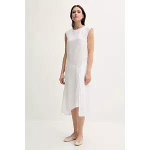 Sisley rochie din in culoarea alb, midi, drept, 4AGHLV073 imagine