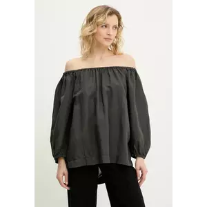 Answear Lab bluza din amestec de in culoarea gri, neted imagine