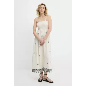 Answear Lab rochie din in culoarea bej, midi, evazată imagine