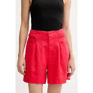 Pedro del Hierro pantaloni scurți din in culoarea rosu, uni, high waist, 2459132 imagine