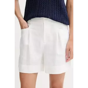 Pedro del Hierro pantaloni scurți din in culoarea alb, uni, high waist, 2459132 imagine