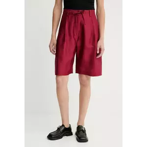 MUNTHE pantaloni scurți din mătase PEPPI culoarea bordo, uni, high waist, 252143025209 imagine
