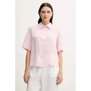 Sisley cămașă de in culoarea roz, cu guler clasic, relaxed, 5BMLLQ08U imagine
