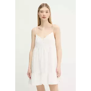 Tommy Jeans rochie din bumbac culoarea bej, mini, evazati, DW0DW21165 imagine
