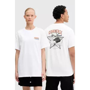 Converse tricou din bumbac Converse x NARUTO culoarea alb, cu imprimeu, 10028746-A01 imagine