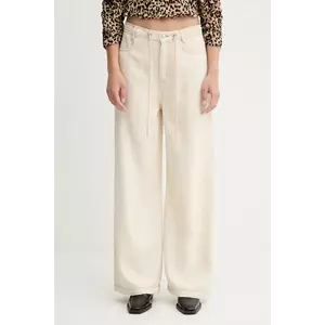 MUNTHE pantaloni OBEY culoarea bej, lat, high waist, 252141525206 imagine