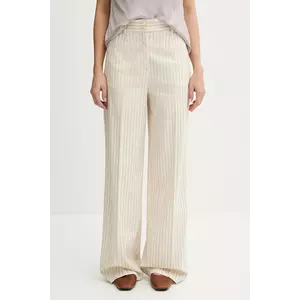 Sisley pantaloni din amestec de in culoarea bej, lat, high waist, 45ICLF06W imagine