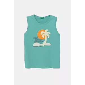 United Colors of Benetton top din bumbac pentru copii culoarea turcoaz, cu imprimeu, 3I1XGH014 imagine