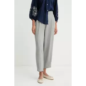 United Colors of Benetton pantaloni din in culoarea gri, lat, high waist, 4AGHDF08L imagine