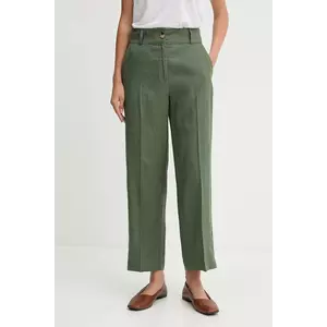 United Colors of Benetton pantaloni din in culoarea verde, drept, high waist, 4AGHDF06R imagine