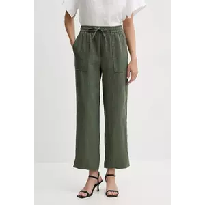United Colors of Benetton pantaloni din in culoarea verde, drept, high waist, 4AGHDF08J imagine