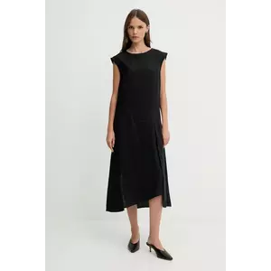 Sisley rochie din in culoarea negru, midi, drept, 4AGHLV073 imagine