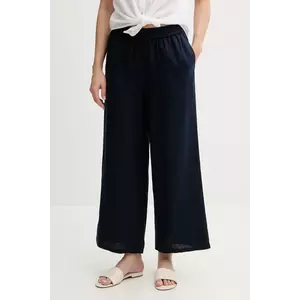 United Colors of Benetton pantaloni din in culoarea bleumarin, drept, high waist, 4AGHDF09G imagine